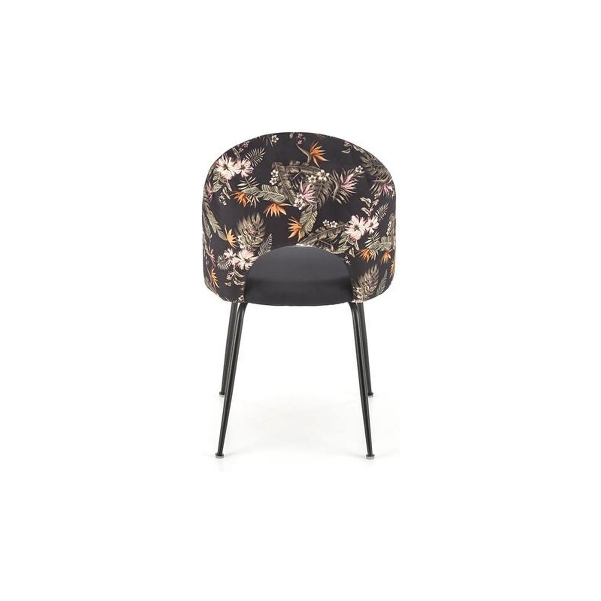 Scaun tapitat K505, negru, cu imprimeu floral, stofa catifelata, 51x55x86 cm