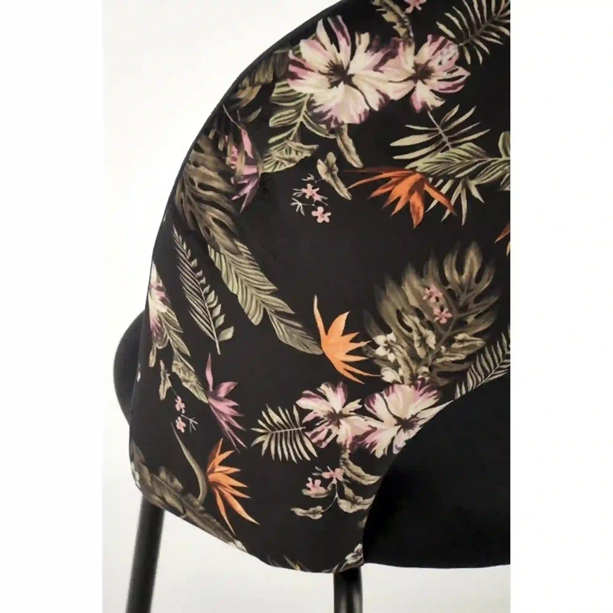Scaun tapitat K505, negru, cu imprimeu floral, stofa catifelata, 51x55x86 cm