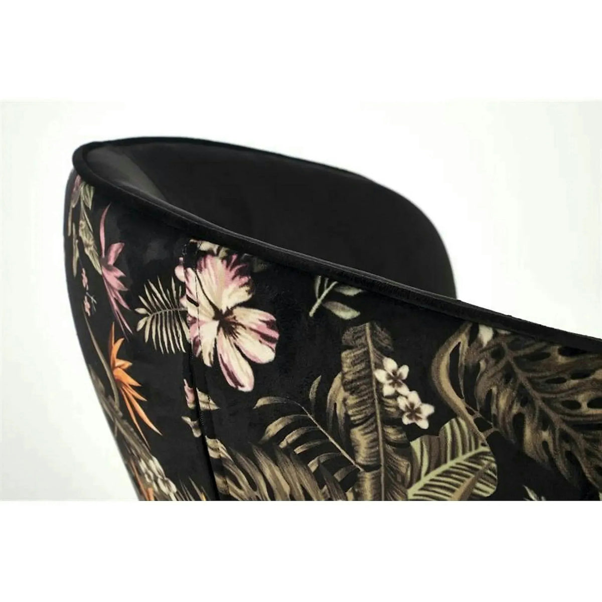 Scaun tapitat K506, negru, cu imprimeu floral, stofa catifelata, 55x60x82 cm