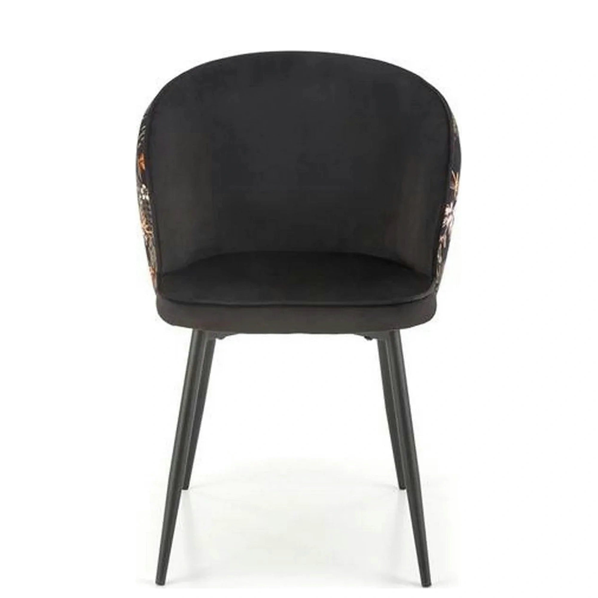 Scaun tapitat K506, negru, cu imprimeu floral, stofa catifelata, 55x60x82 cm