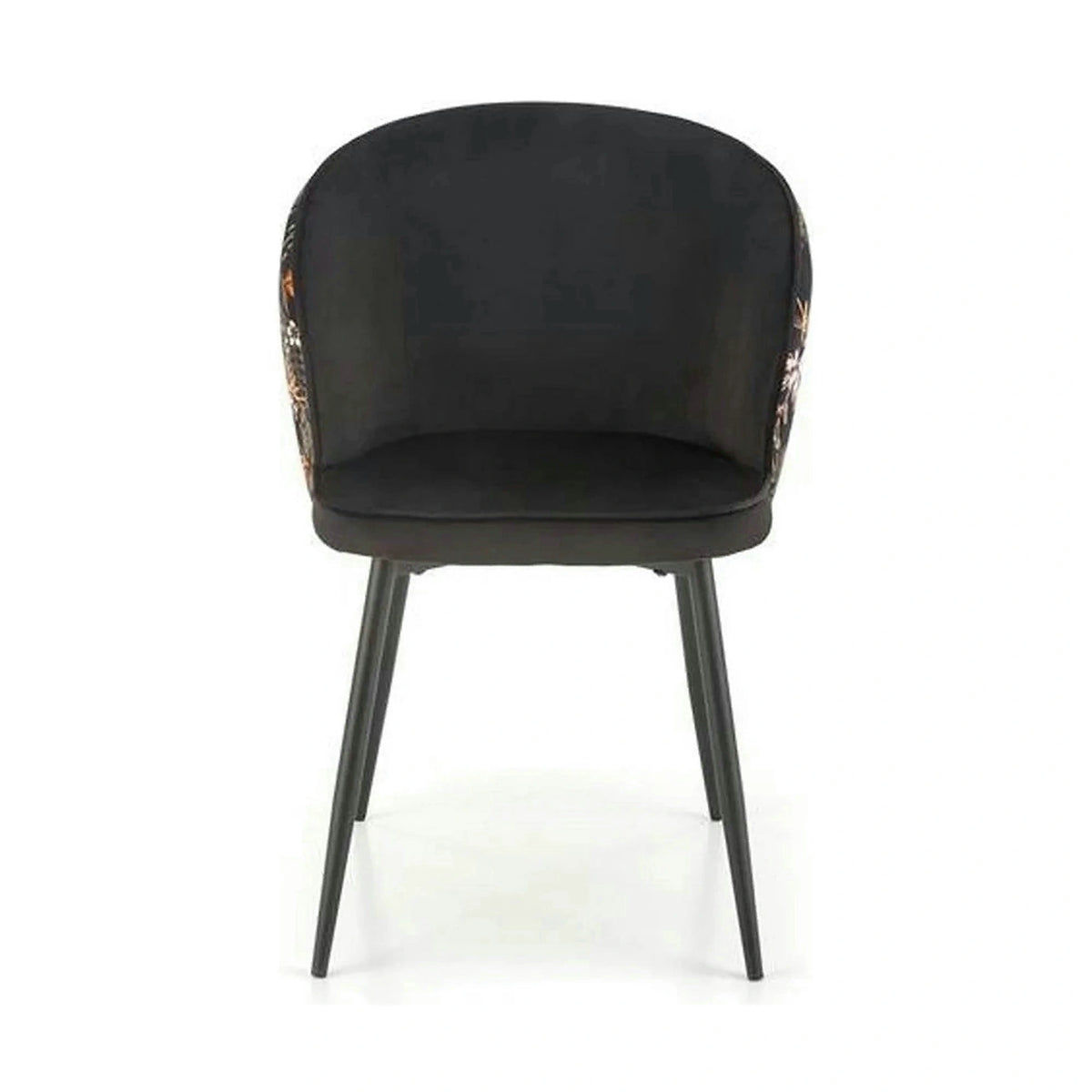Scaun tapitat K506, negru, cu imprimeu floral, stofa catifelata, 55x60x82 cm