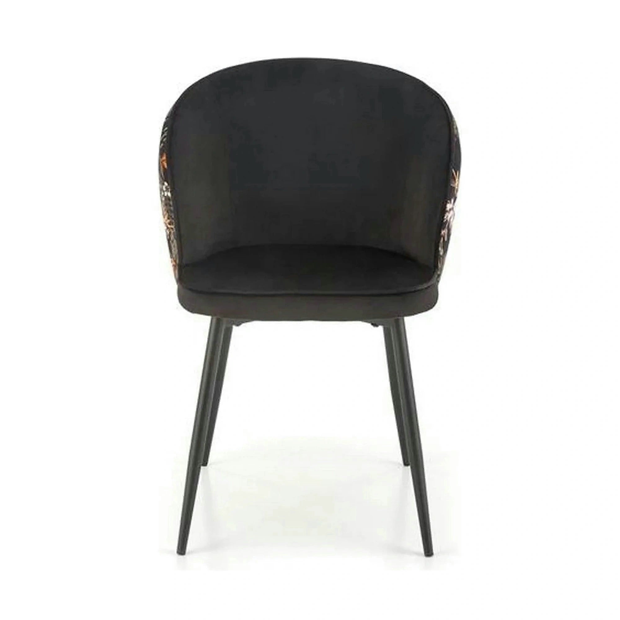 Scaun tapitat K506, negru, cu imprimeu floral, stofa catifelata, 55x60x82 cm