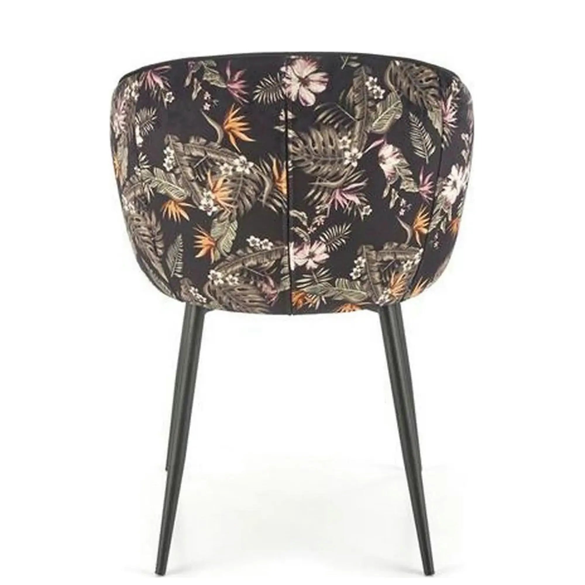 Scaun tapitat K506, negru, cu imprimeu floral, stofa catifelata, 55x60x82 cm