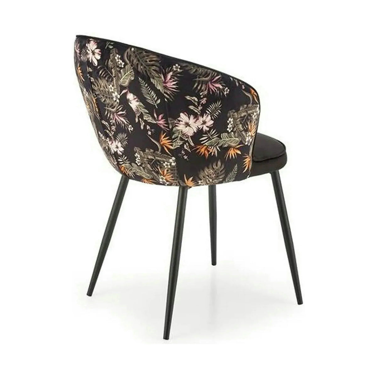 Scaun tapitat K506, negru, cu imprimeu floral, stofa catifelata, 55x60x82 cm