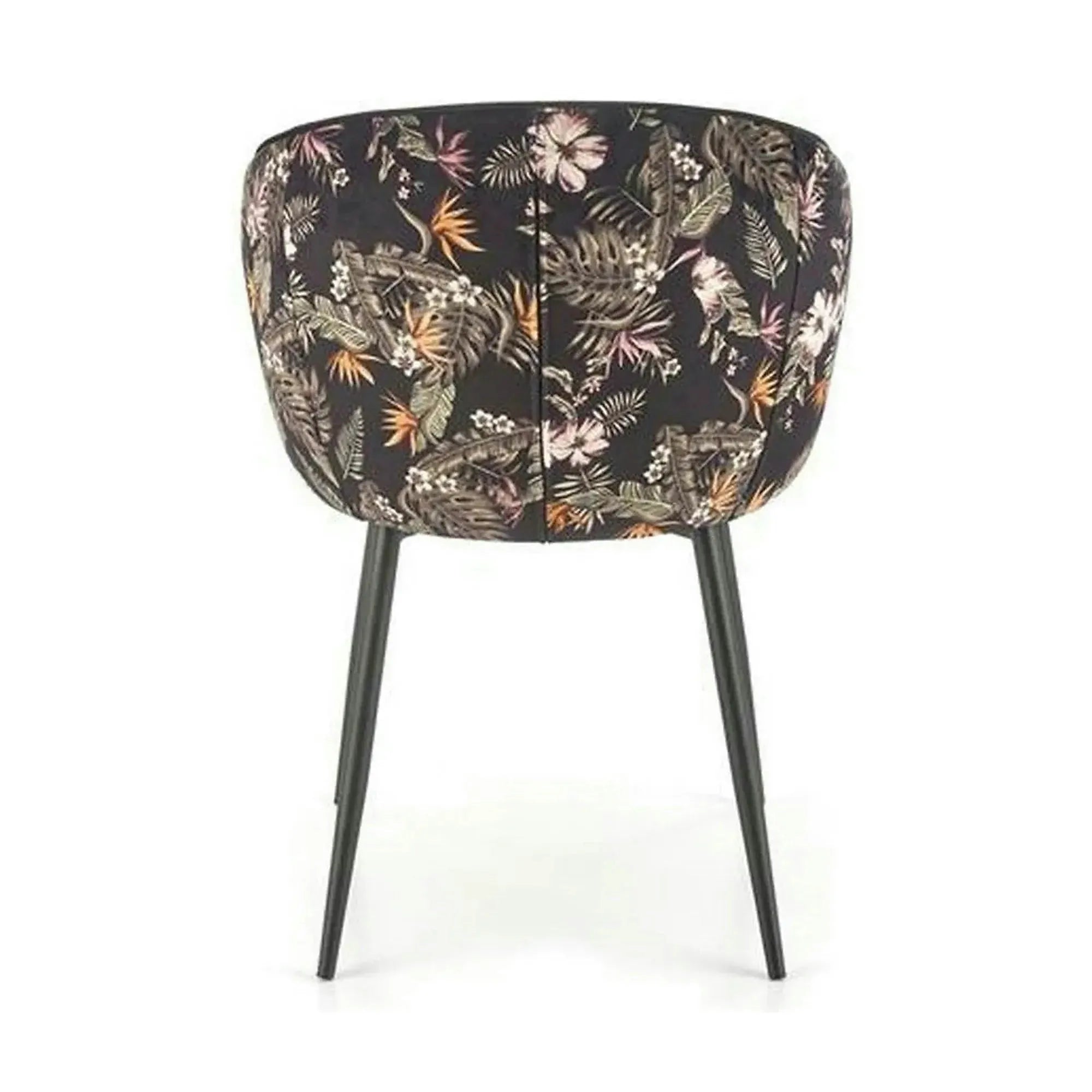 Scaun tapitat K506, negru, cu imprimeu floral, stofa catifelata, 55x60x82 cm