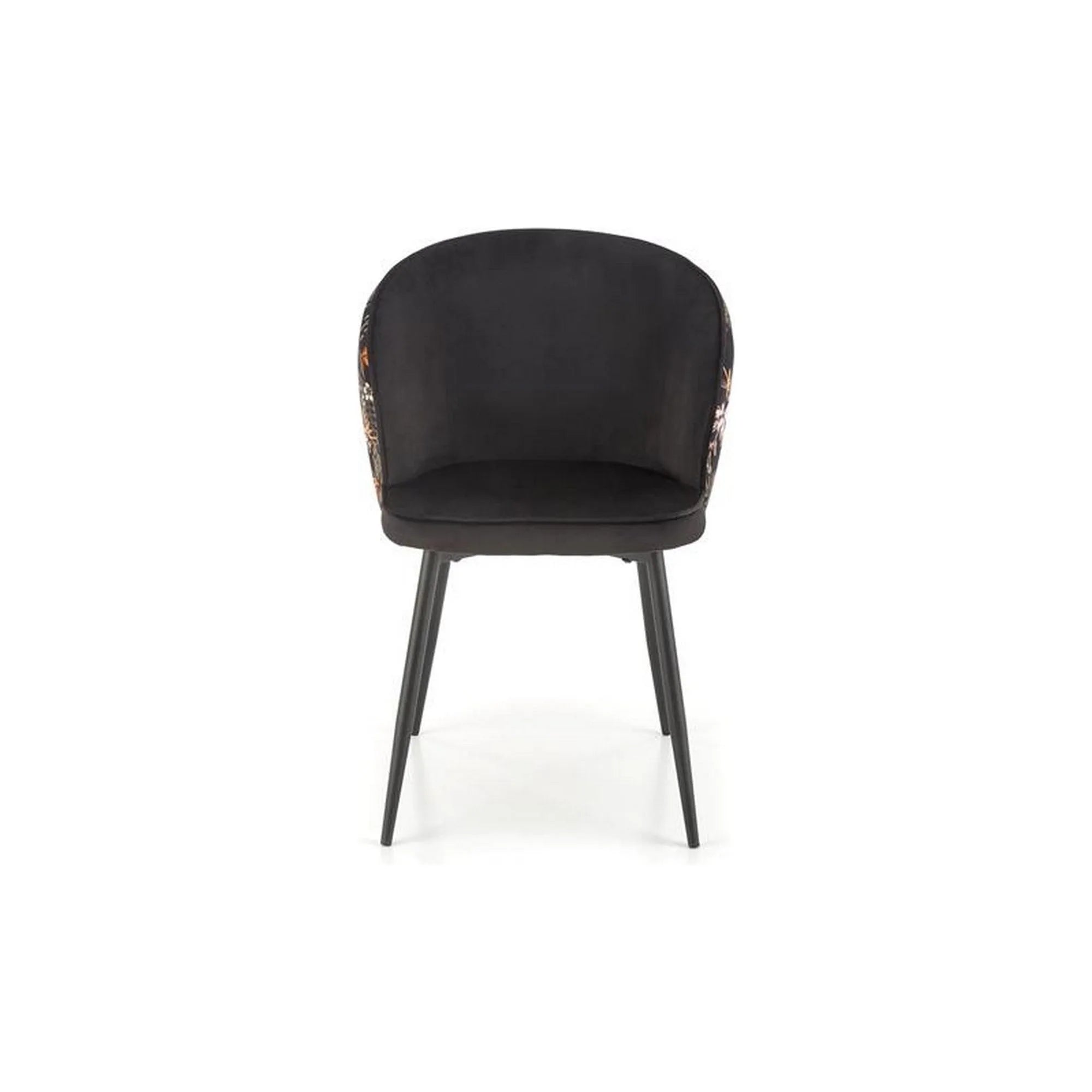 Scaun tapitat K506, negru, cu imprimeu floral, stofa catifelata, 55x60x82 cm