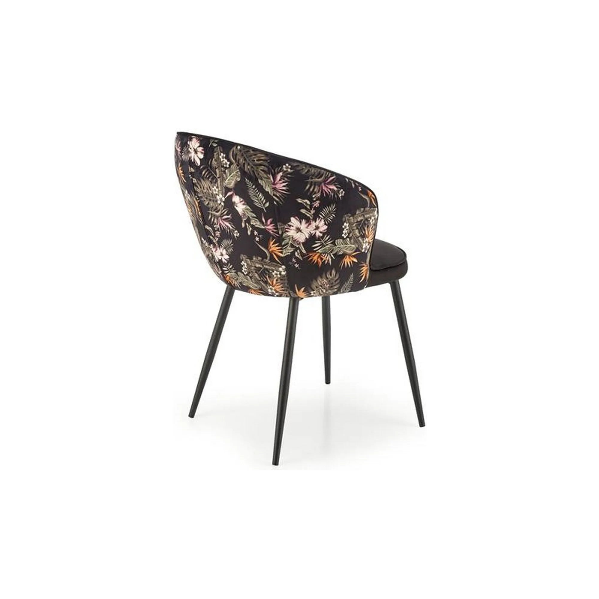 Scaun tapitat K506, negru, cu imprimeu floral, stofa catifelata, 55x60x82 cm