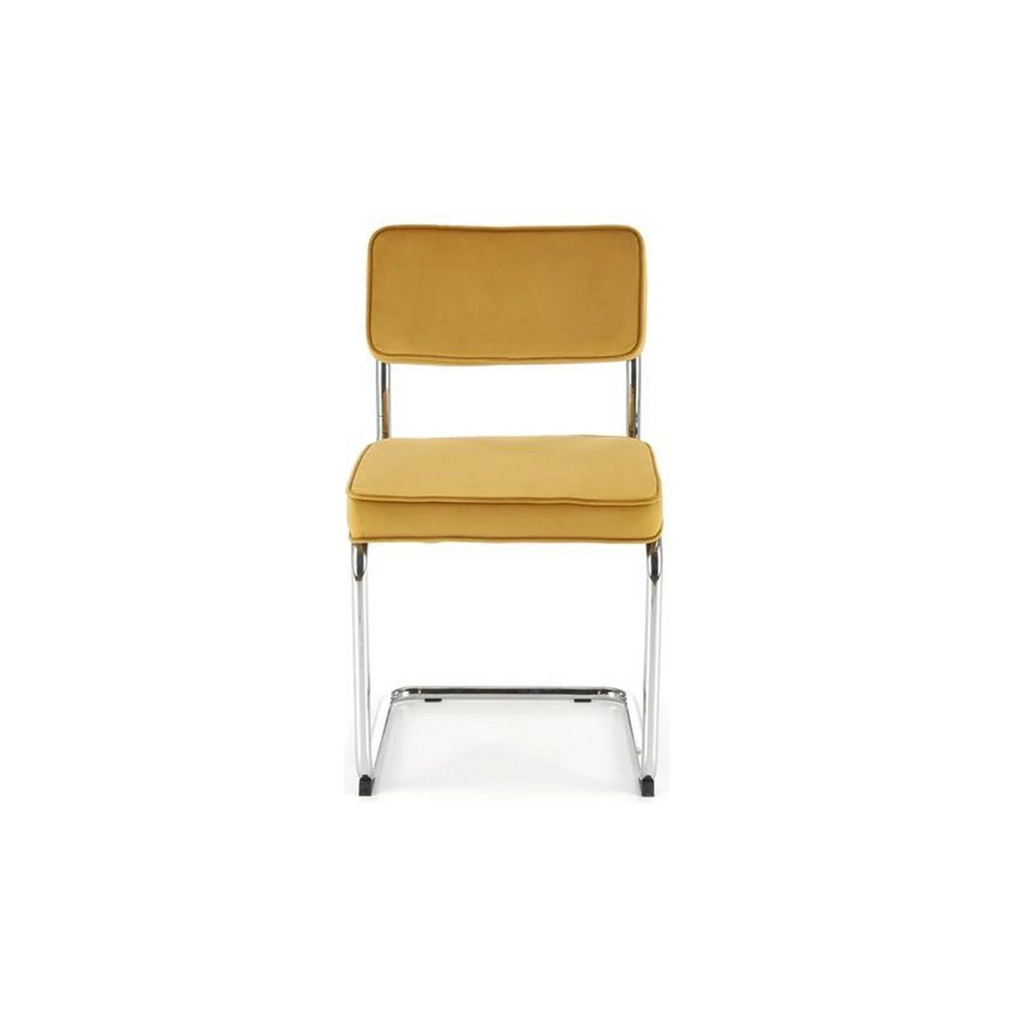 Scaun tapitat K510, galben mustar, stofa catifelata/otel cromat, 49x55x85 cm