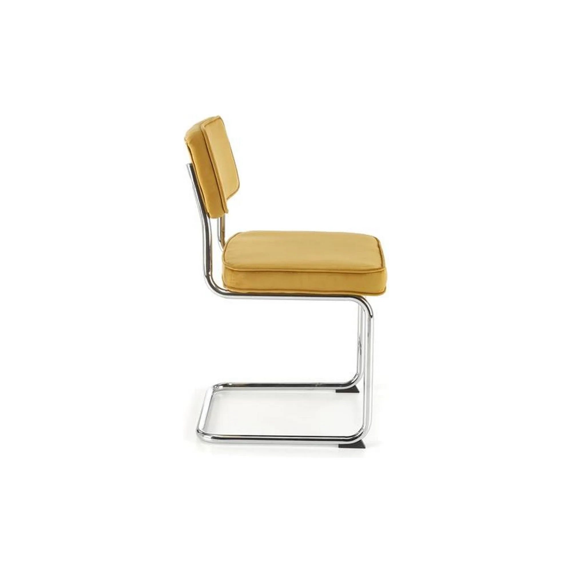 Scaun tapitat K510, galben mustar, stofa catifelata/otel cromat, 49x55x85 cm