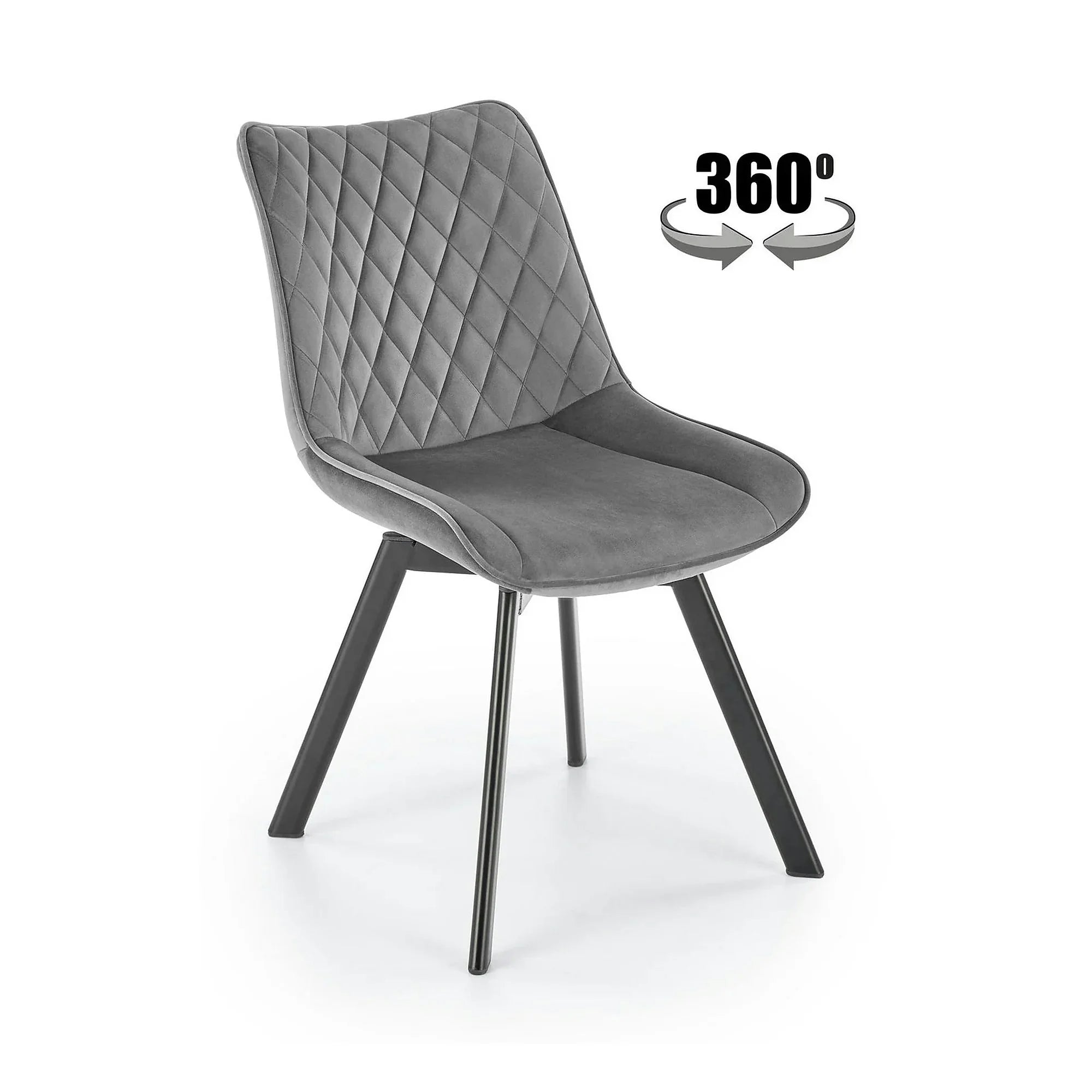 Scaun tapitat K520, gri/negru, stofa catifelata, rotativ, 45x63x80 cm