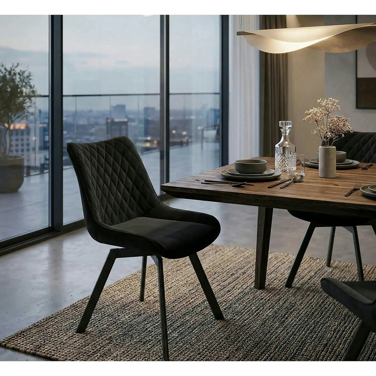 Scaun tapitat K520, negru, stofa catifelata, rotativ, 45x63x80 cm