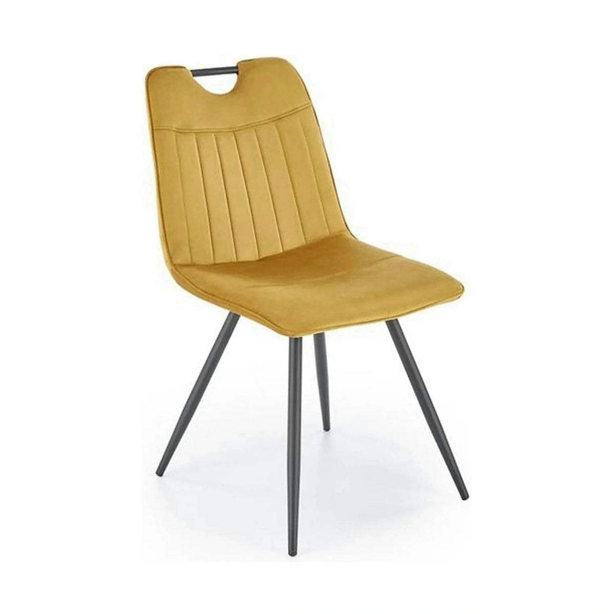 Scaun tapitat K521, galben mustar/negru, stofa catifelata, 46x58x83 cm