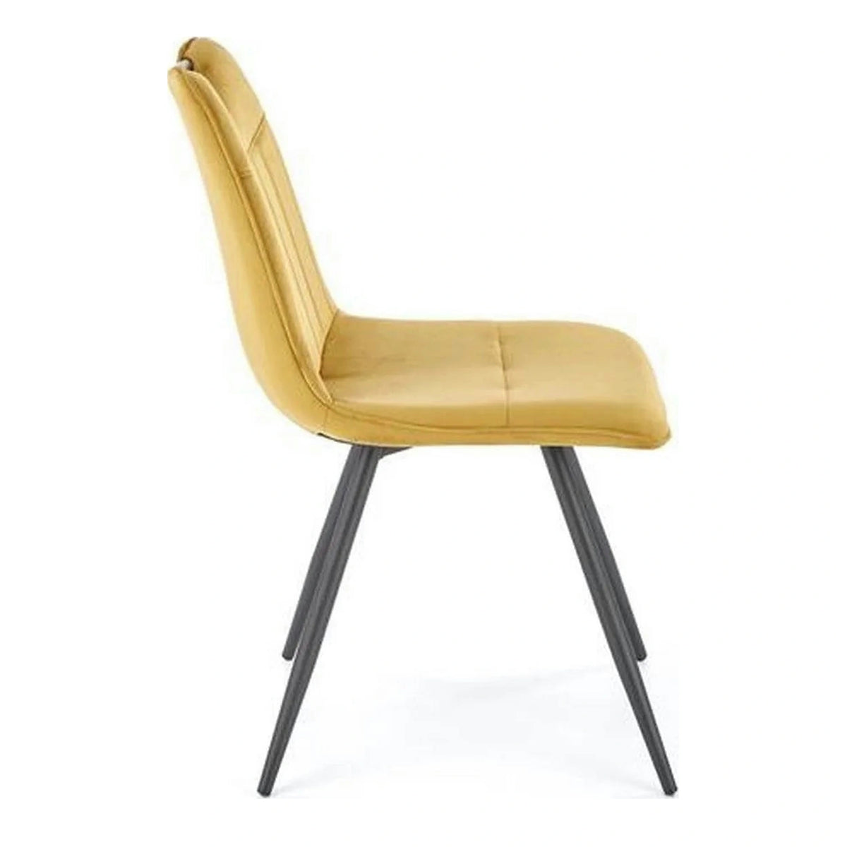 Scaun tapitat K521, galben mustar/negru, stofa catifelata, 46x58x83 cm