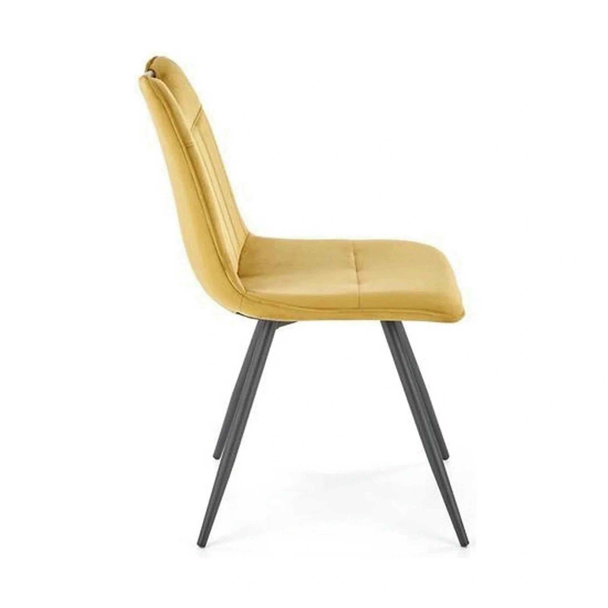 Scaun tapitat K521, galben mustar/negru, stofa catifelata, 46x58x83 cm