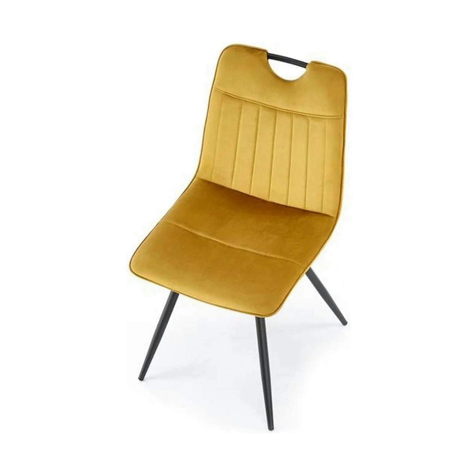 Scaun tapitat K521, galben mustar/negru, stofa catifelata, 46x58x83 cm