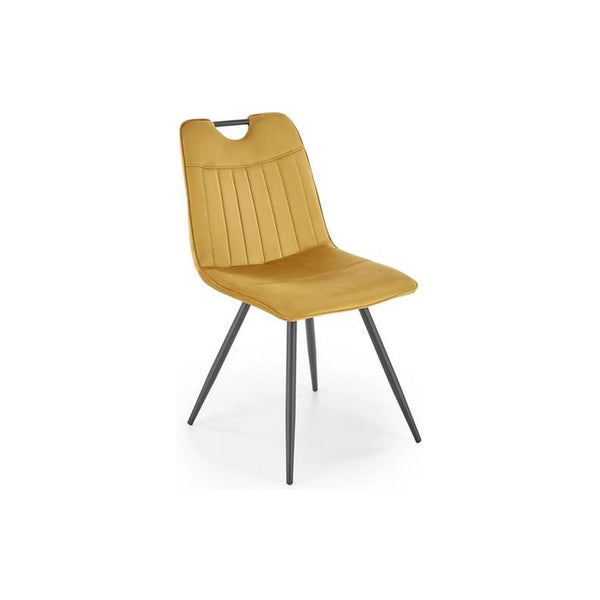 Scaun tapitat K521, galben mustar/negru, stofa catifelata, 46x58x83 cm