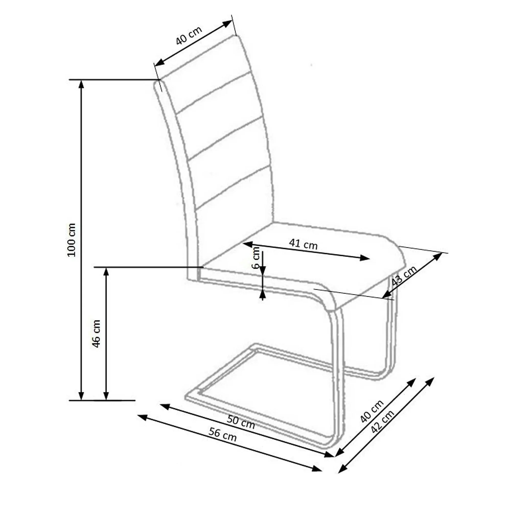 Scaun tapitat K85, crem/crom, metal/piele ecologica, 42X56X100 CM