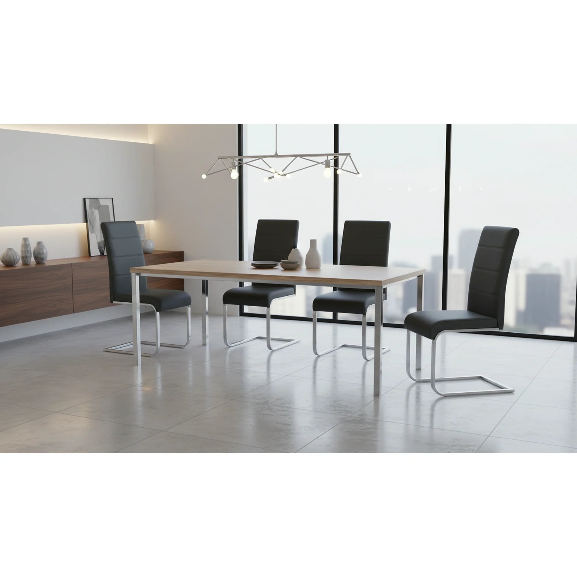 Scaun tapitat K85, negru/crom, metal/piele ecologica, 42X56X100 CM