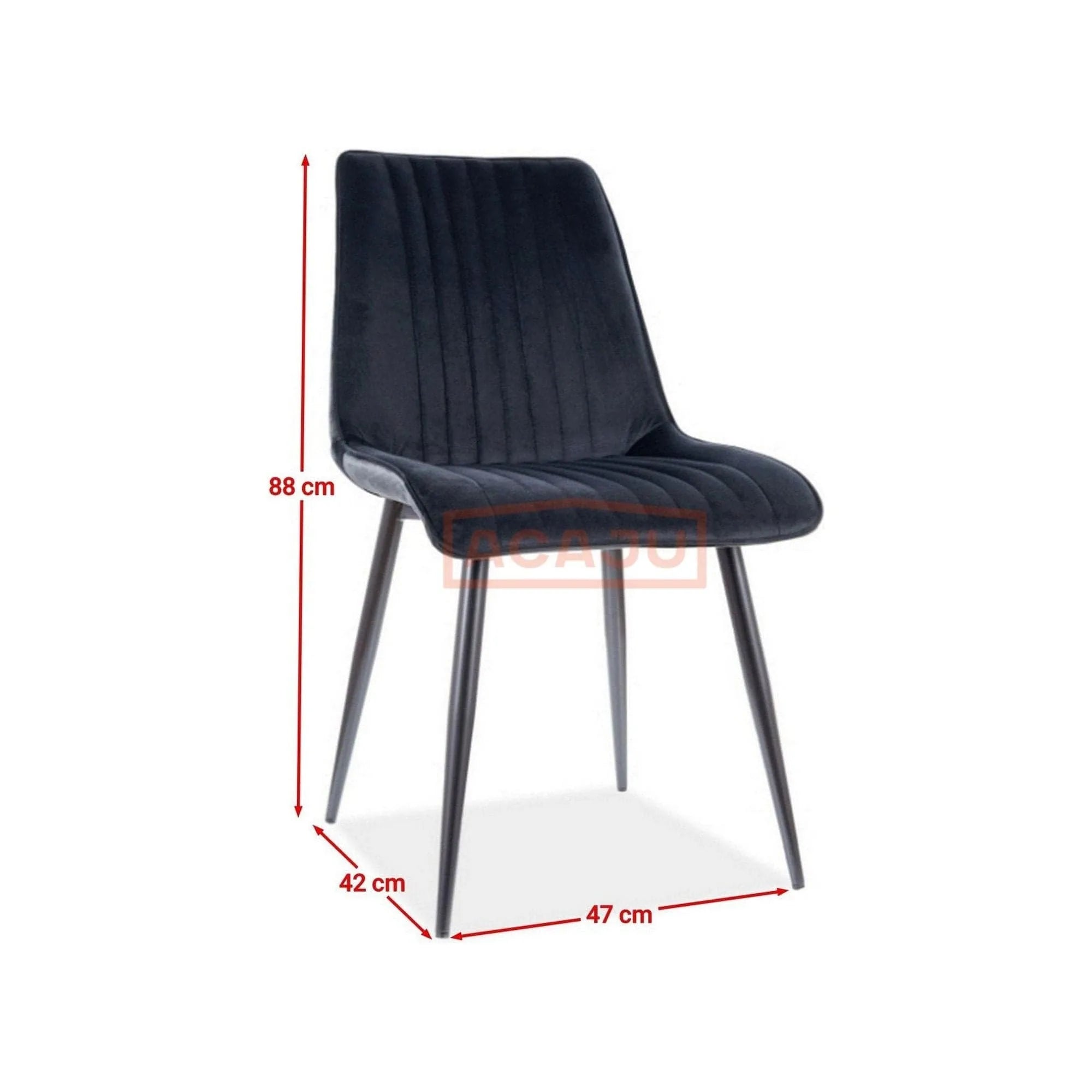 Scaun tapitat KIM, negru, stofa catifelata/metal, 47X42X88 cm