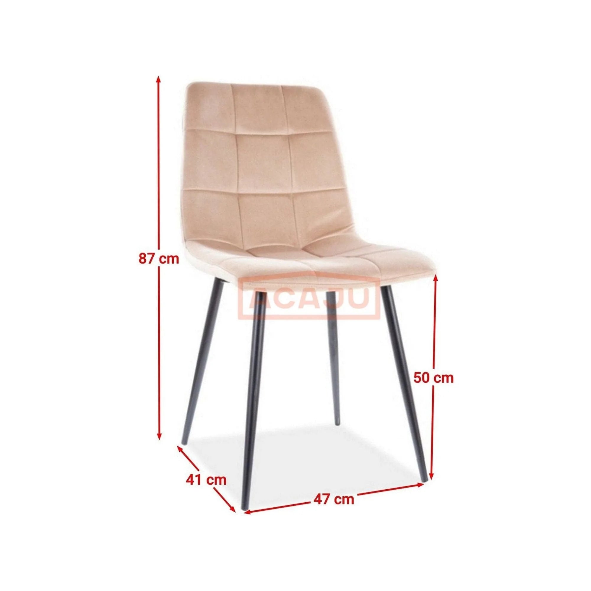 Scaun tapitat MILA, bej/negru, stofa catifelata/metal, 45x41x86 cm