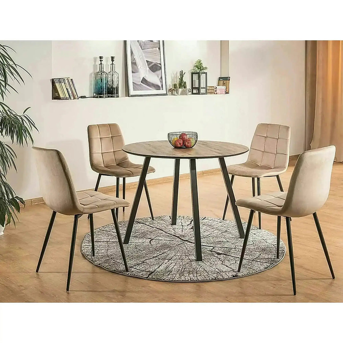 Scaun tapitat MILA, bej/negru, stofa catifelata/metal, 45x41x86 cm