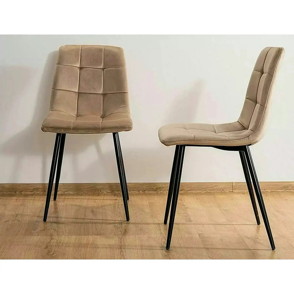 Scaun tapitat MILA, bej/negru, stofa catifelata/metal, 45x41x86 cm