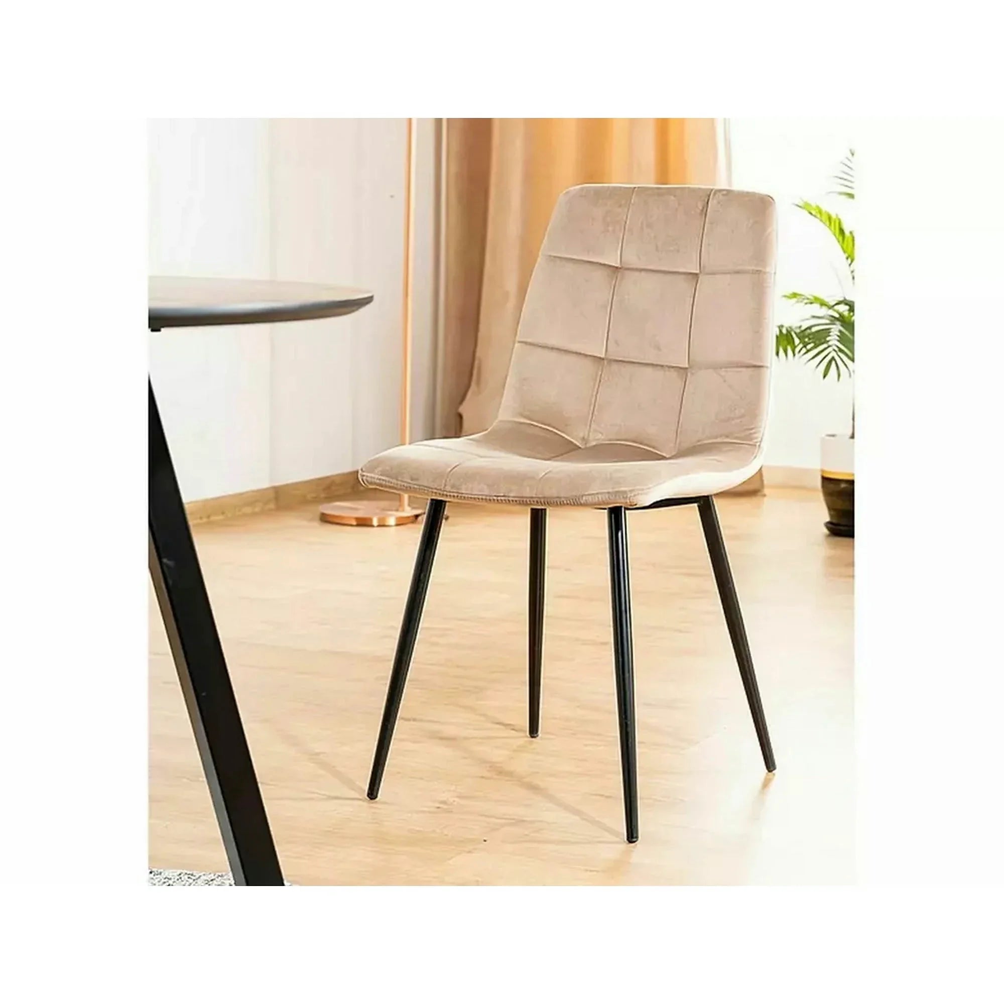 Scaun tapitat MILA, bej/negru, stofa catifelata/metal, 45x41x86 cm