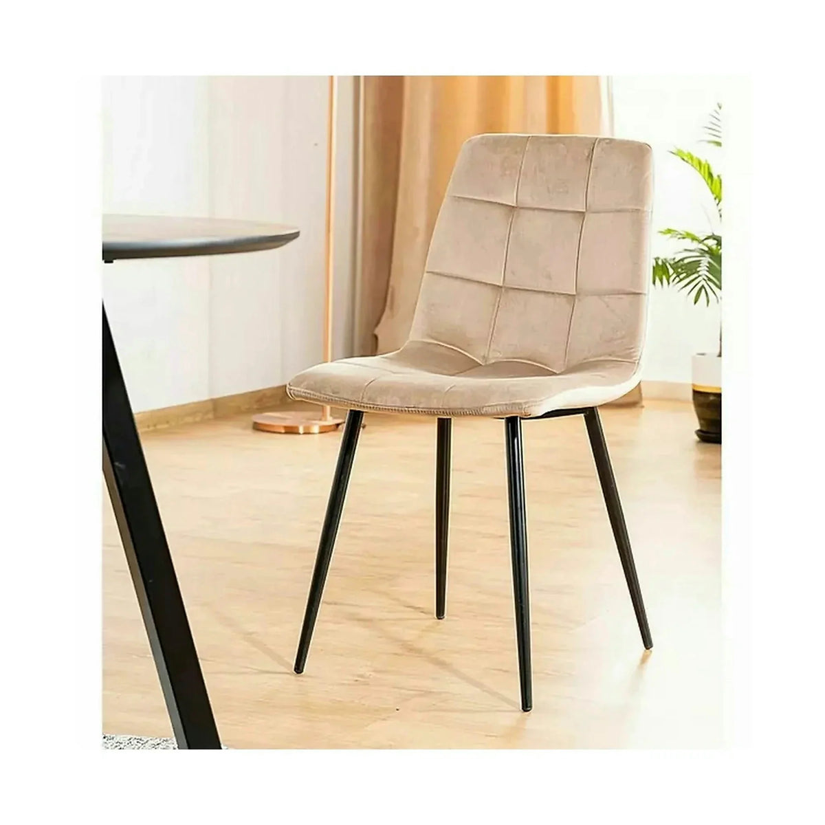 Scaun tapitat MILA, bej/negru, stofa catifelata/metal, 45x41x86 cm