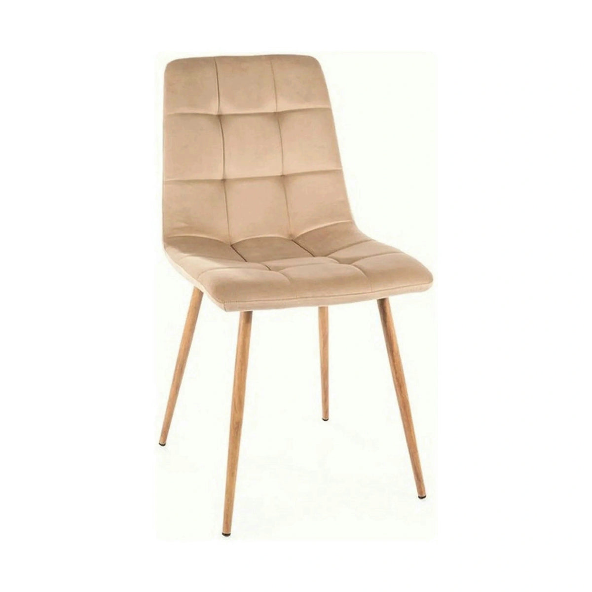 Scaun tapitat MILA D, bej deschis/stejar, stofa catifelata/metal, 45x41x86 cm