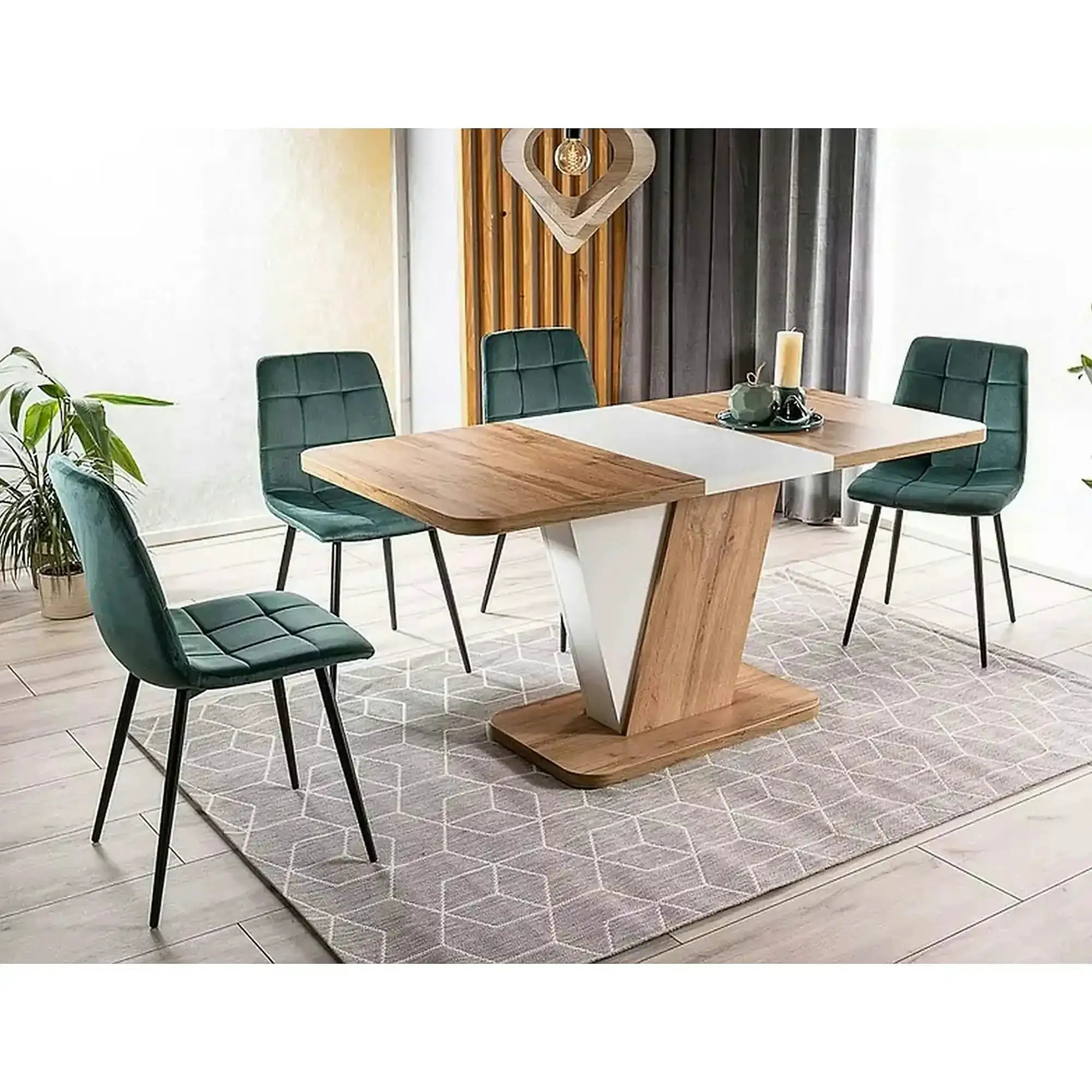 Scaun tapitat MILA, verde/negru, stofa catifelata/metal, 45x41x86 cm