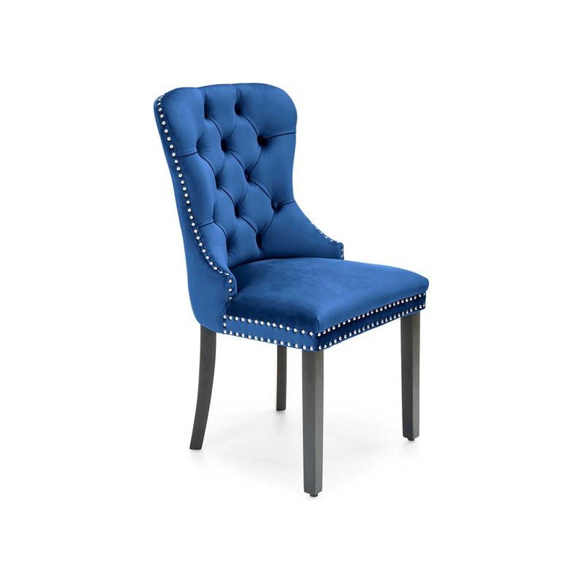 Scaun tapitat MIYA, albastru/negru, stofa catifelata/lemn, 54x60x100 cm