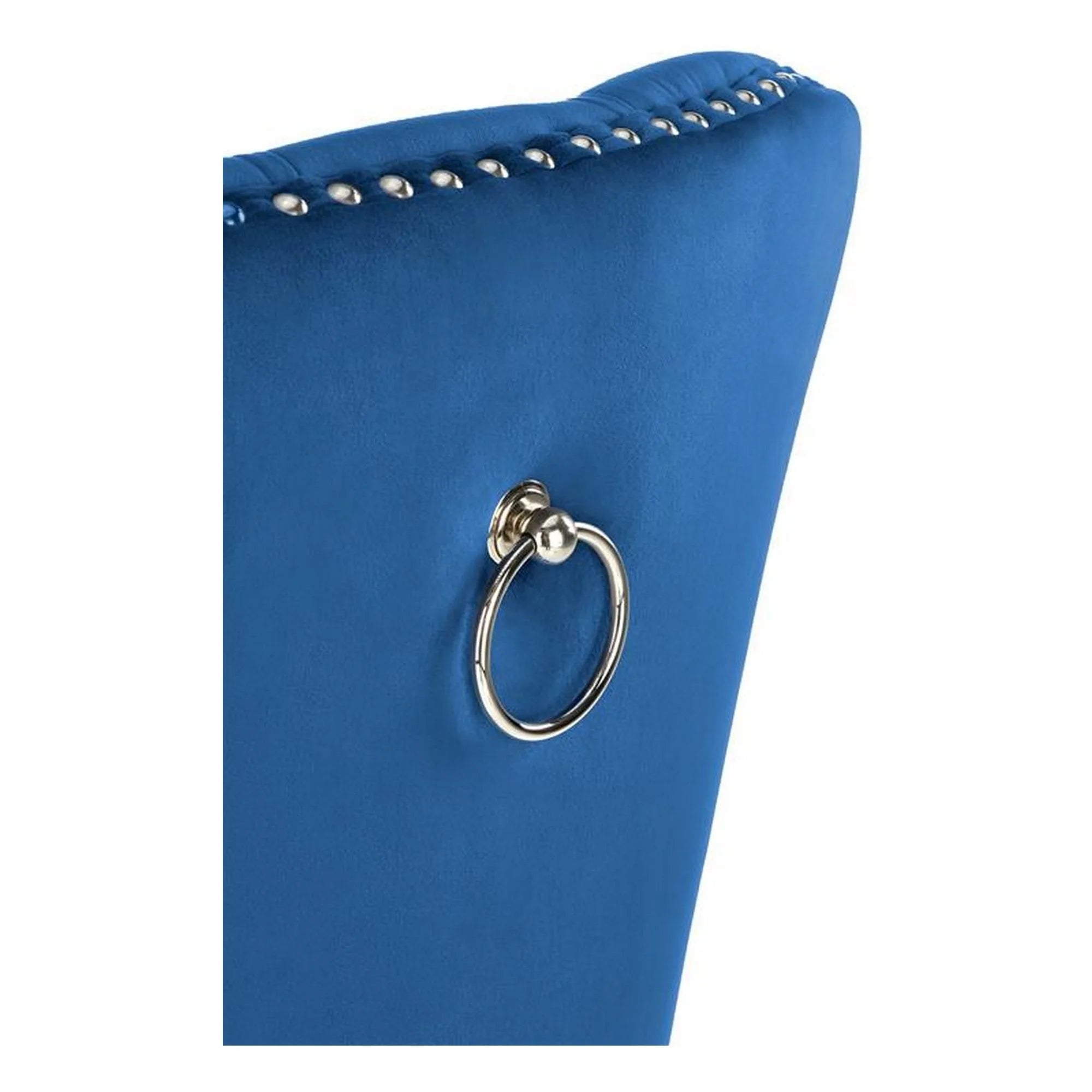 Scaun tapitat MIYA, albastru/negru, stofa catifelata/lemn, 54x60x100 cm