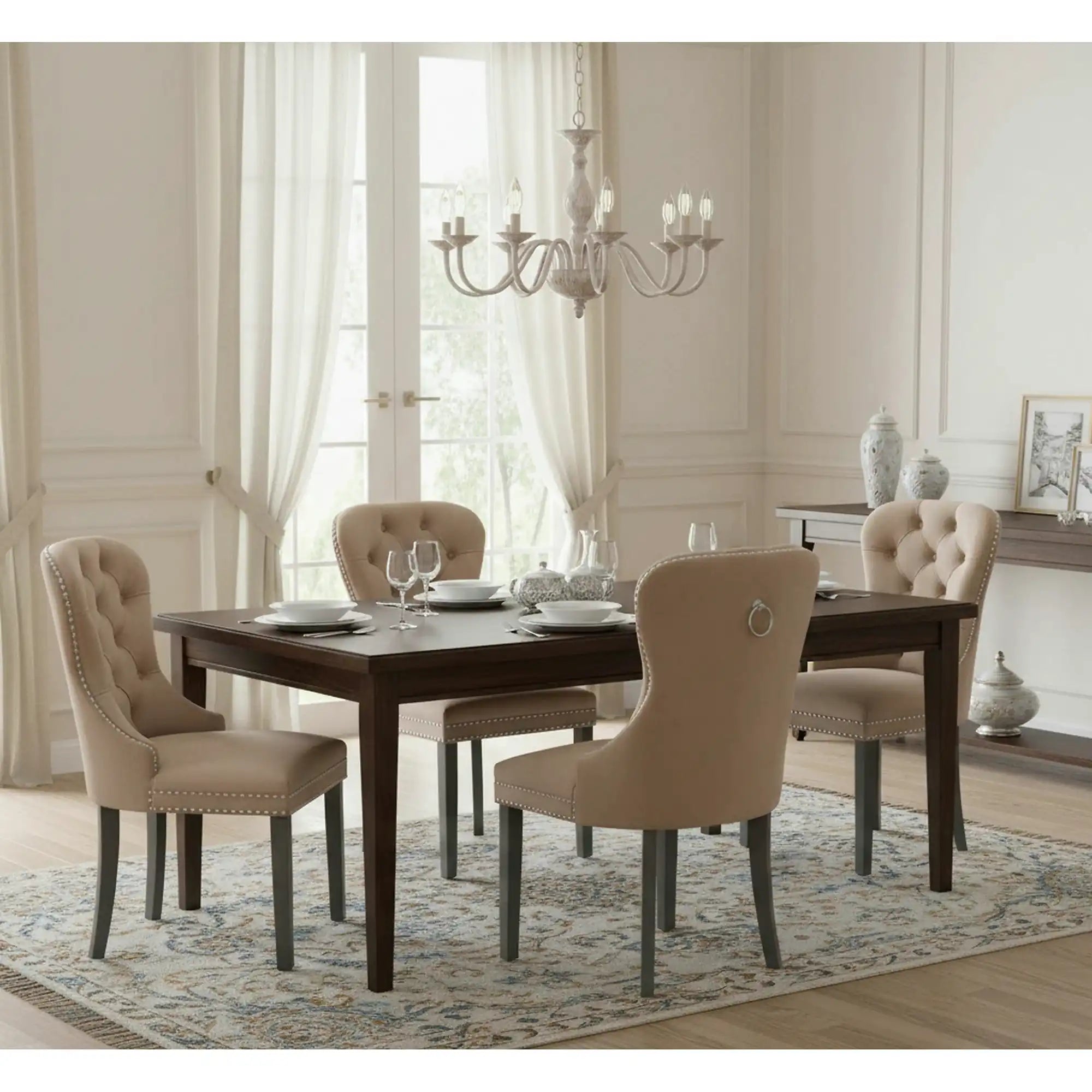 Scaun tapitat MIYA, bej - Bluvel 40, stofa catifelata/lemn, 54x60x100 cm