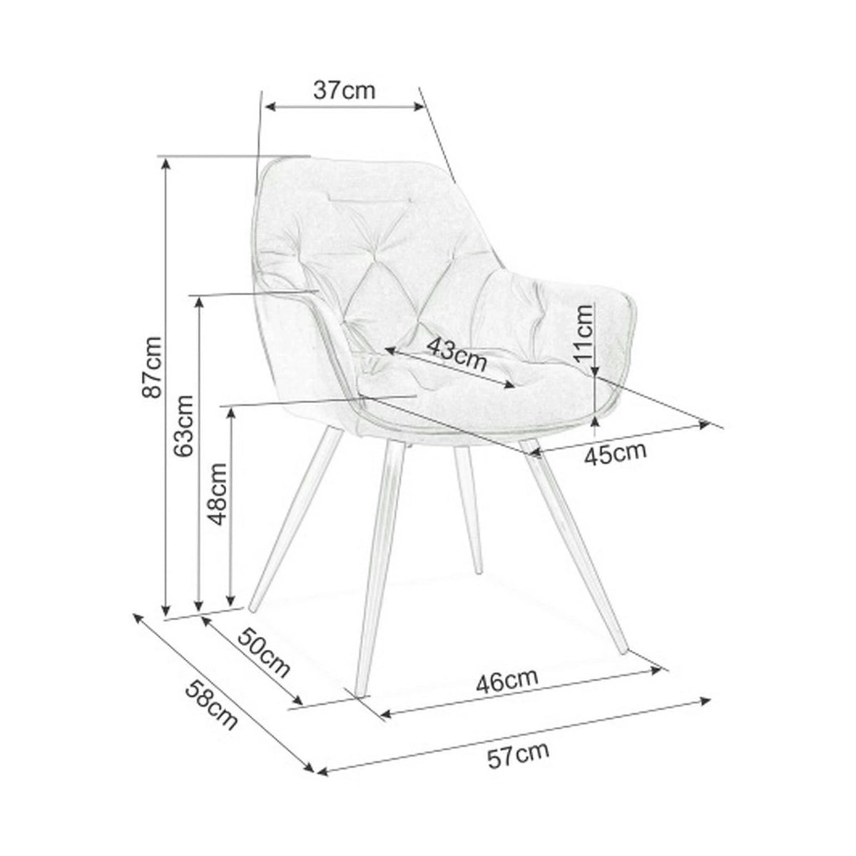 Scaun tapitat modern CHERRY, bej/negru, stofa catifelata/metal, 57x58x87 cm