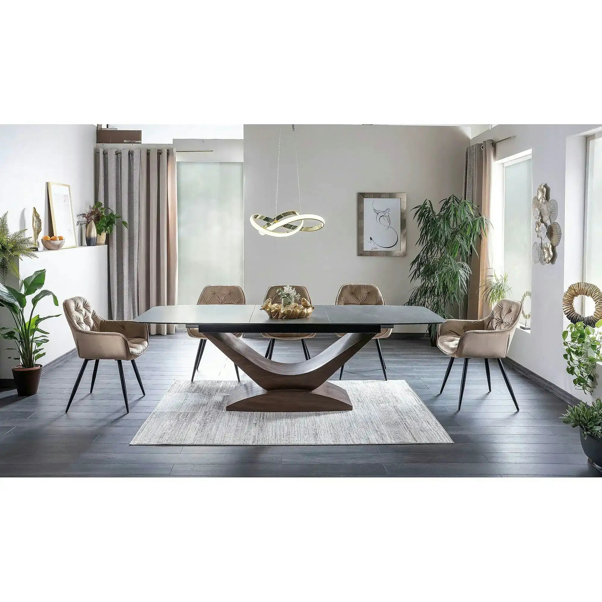 Scaun tapitat modern CHERRY, bej/negru, stofa catifelata/metal, 57x58x87 cm