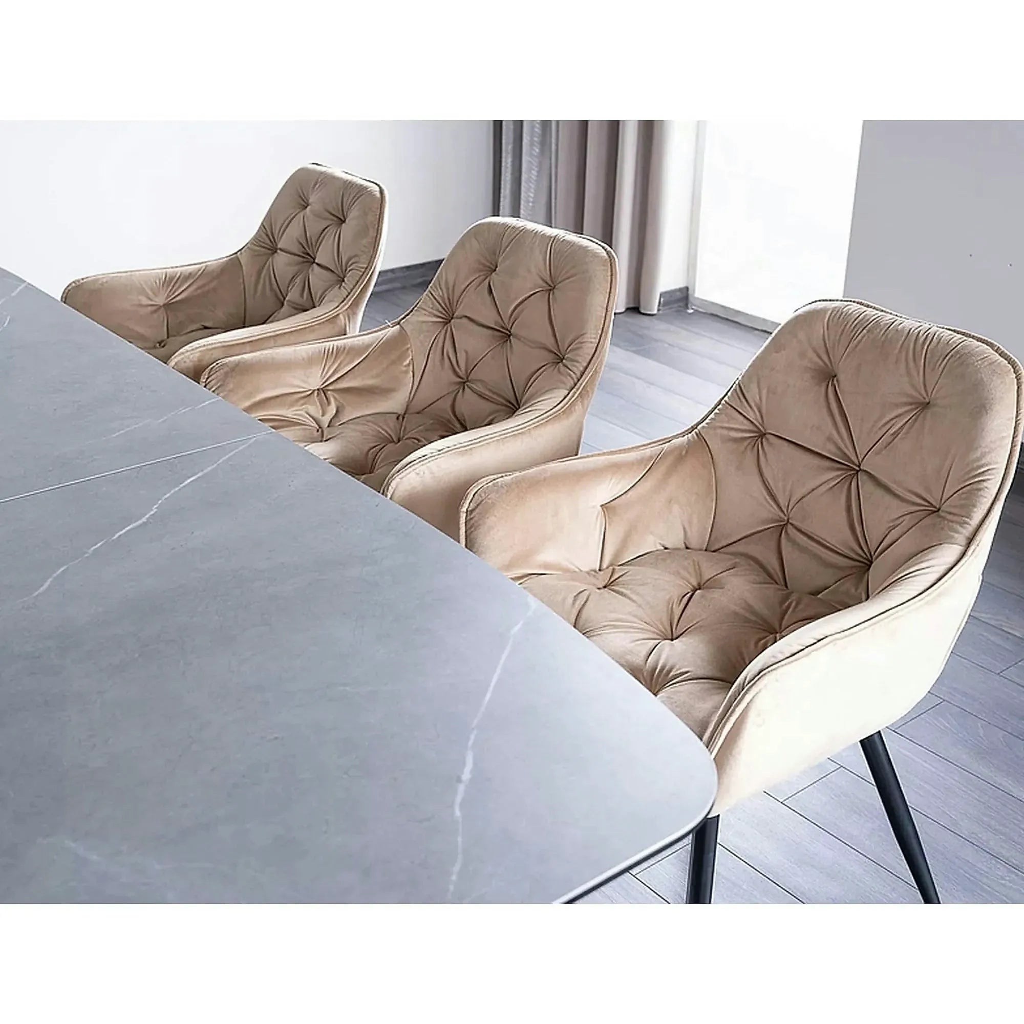 Scaun tapitat modern CHERRY, bej/negru, stofa catifelata/metal, 57x58x87 cm