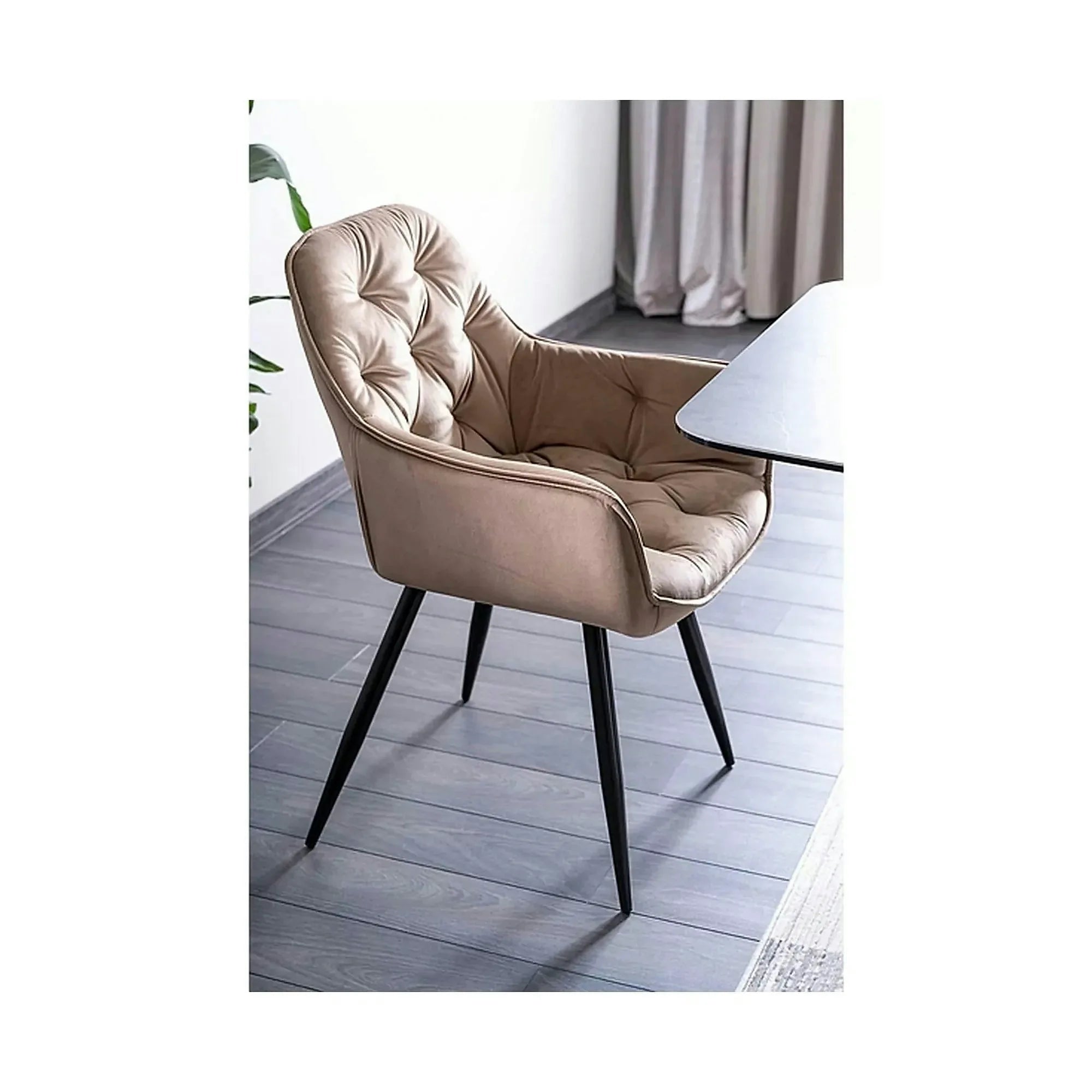 Scaun tapitat modern CHERRY, bej/negru, stofa catifelata/metal, 57x58x87 cm