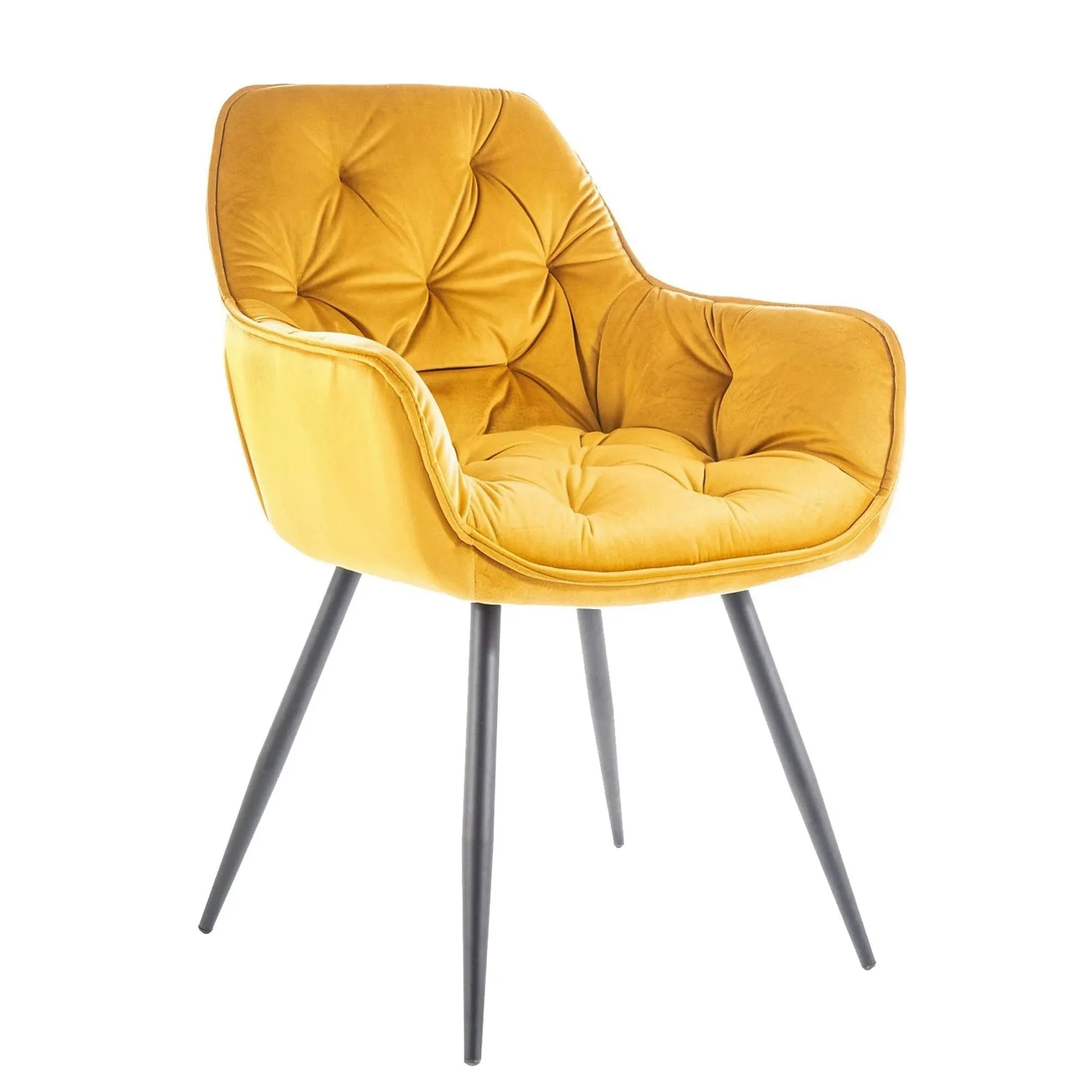 Scaun tapitat modern CHERRY, galben/negru, stofa catifelata/metal, 58x57x87 cm