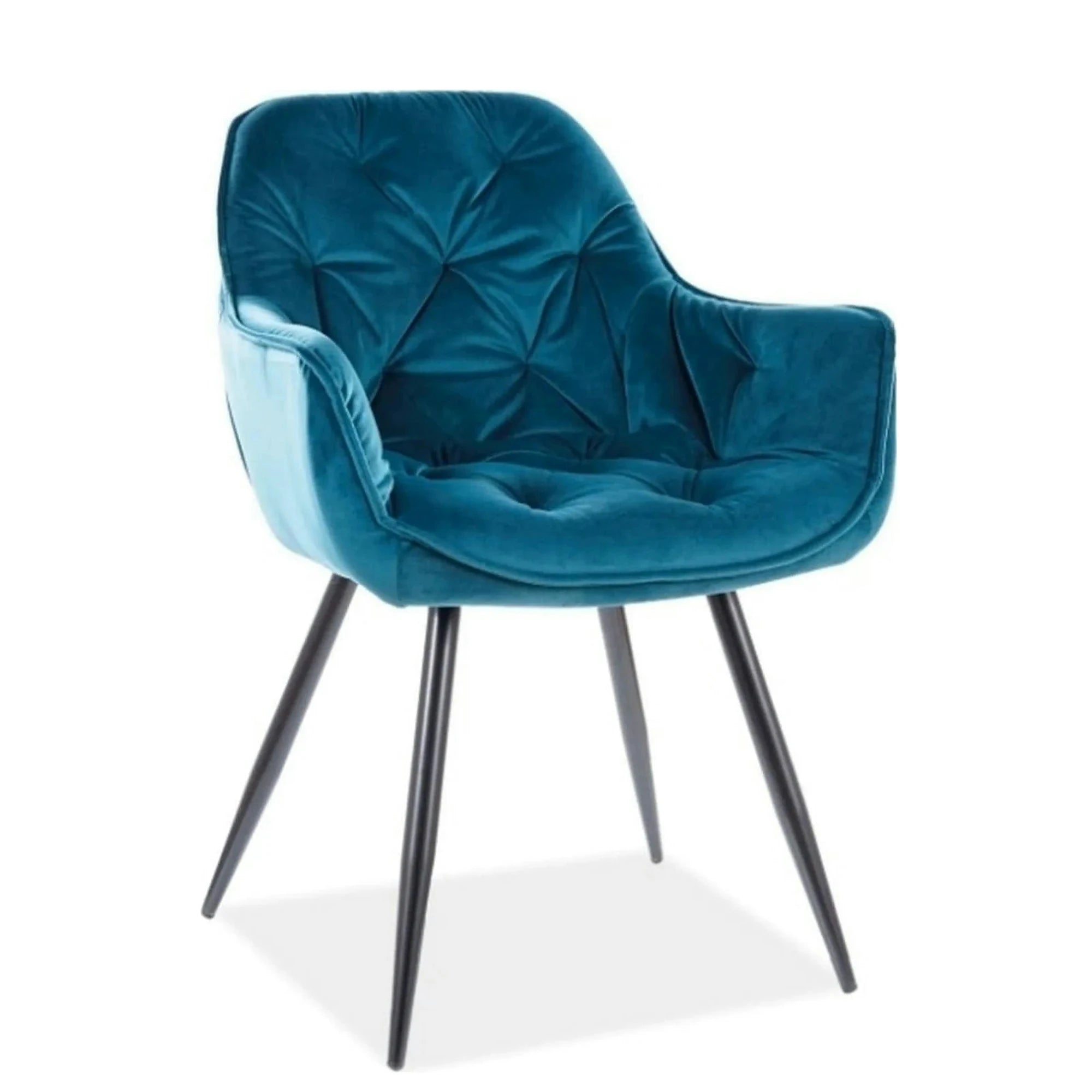 Scaun tapitat modern CHERRY, turcoaz/negru, stofa catifelata/metal, 57x58x87 cm