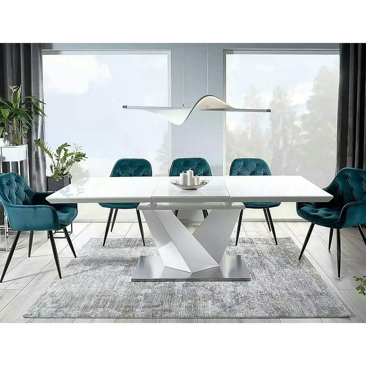 Scaun tapitat modern CHERRY, turcoaz/negru, stofa catifelata/metal, 57x58x87 cm