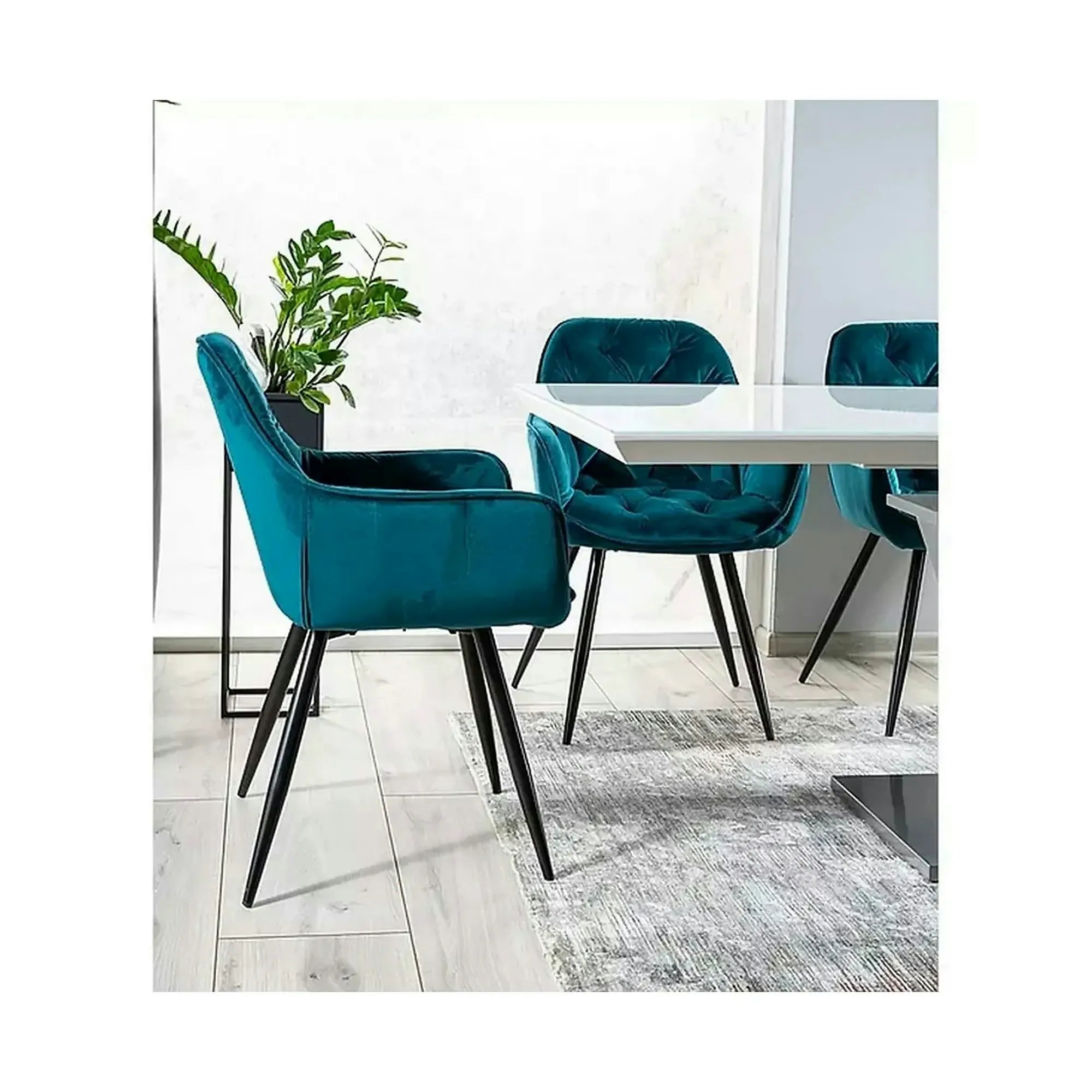 Scaun tapitat modern CHERRY, turcoaz/negru, stofa catifelata/metal, 57x58x87 cm