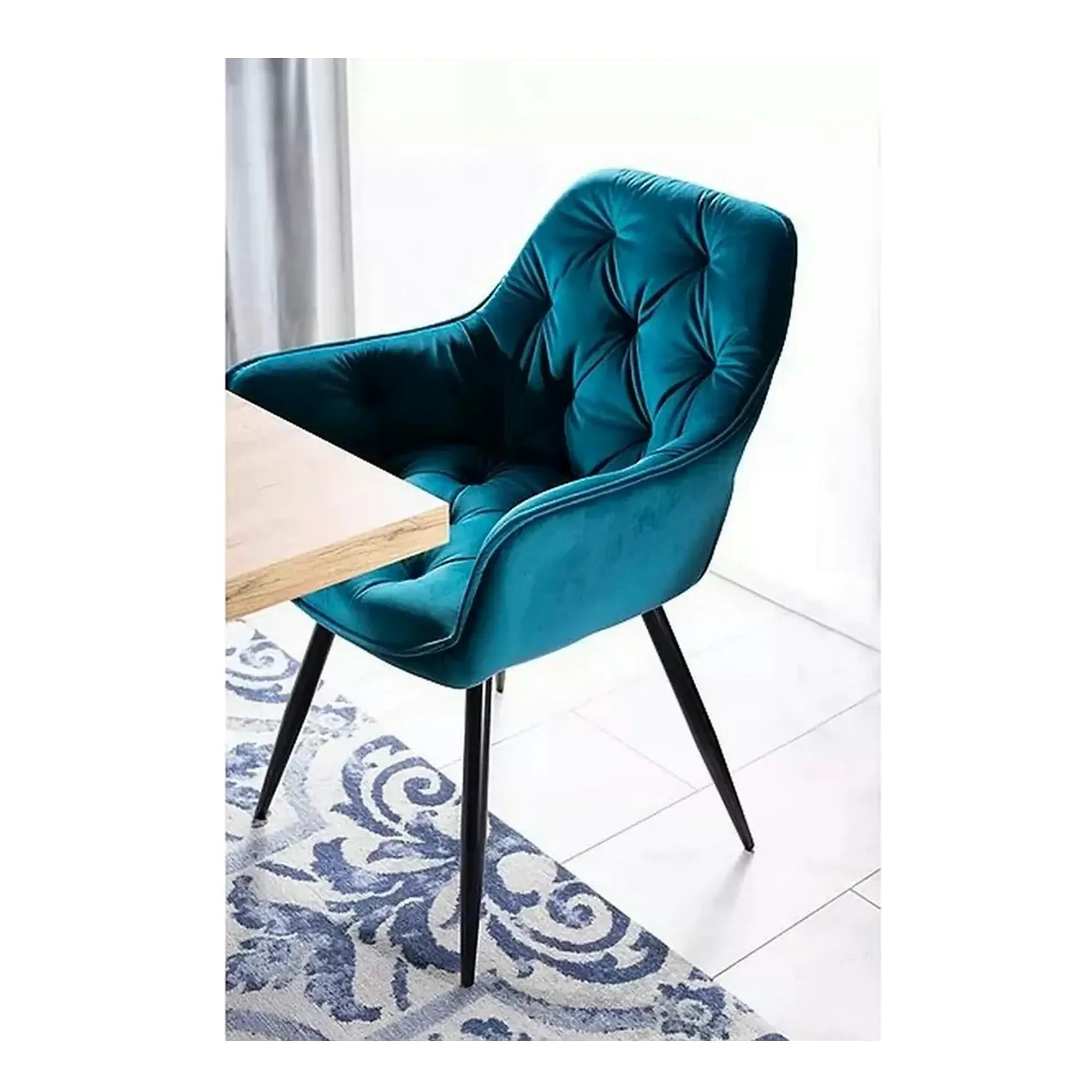 Scaun tapitat modern CHERRY, turcoaz/negru, stofa catifelata/metal, 57x58x87 cm