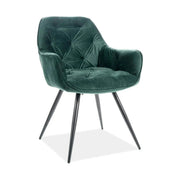 Scaun tapitat modern CHERRY, verde/negru, stofa catifelata/metal, 57x58x87 cm