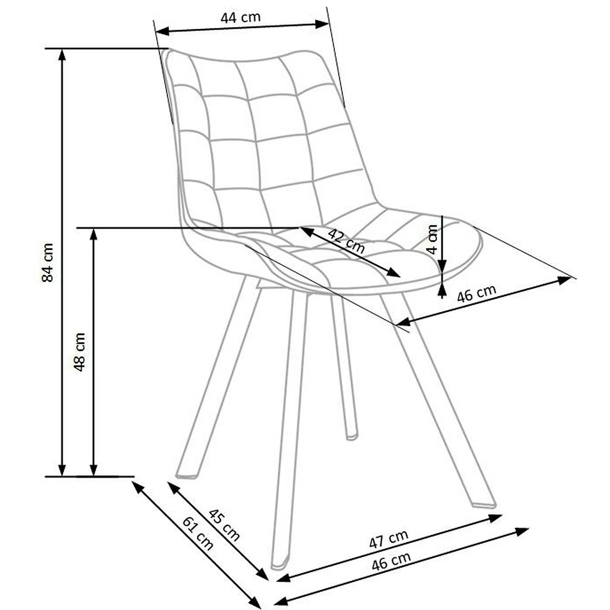 Scaun tapitat modern K332, gri/negru, stofa catifelata/metal, 46X61X84 CM
