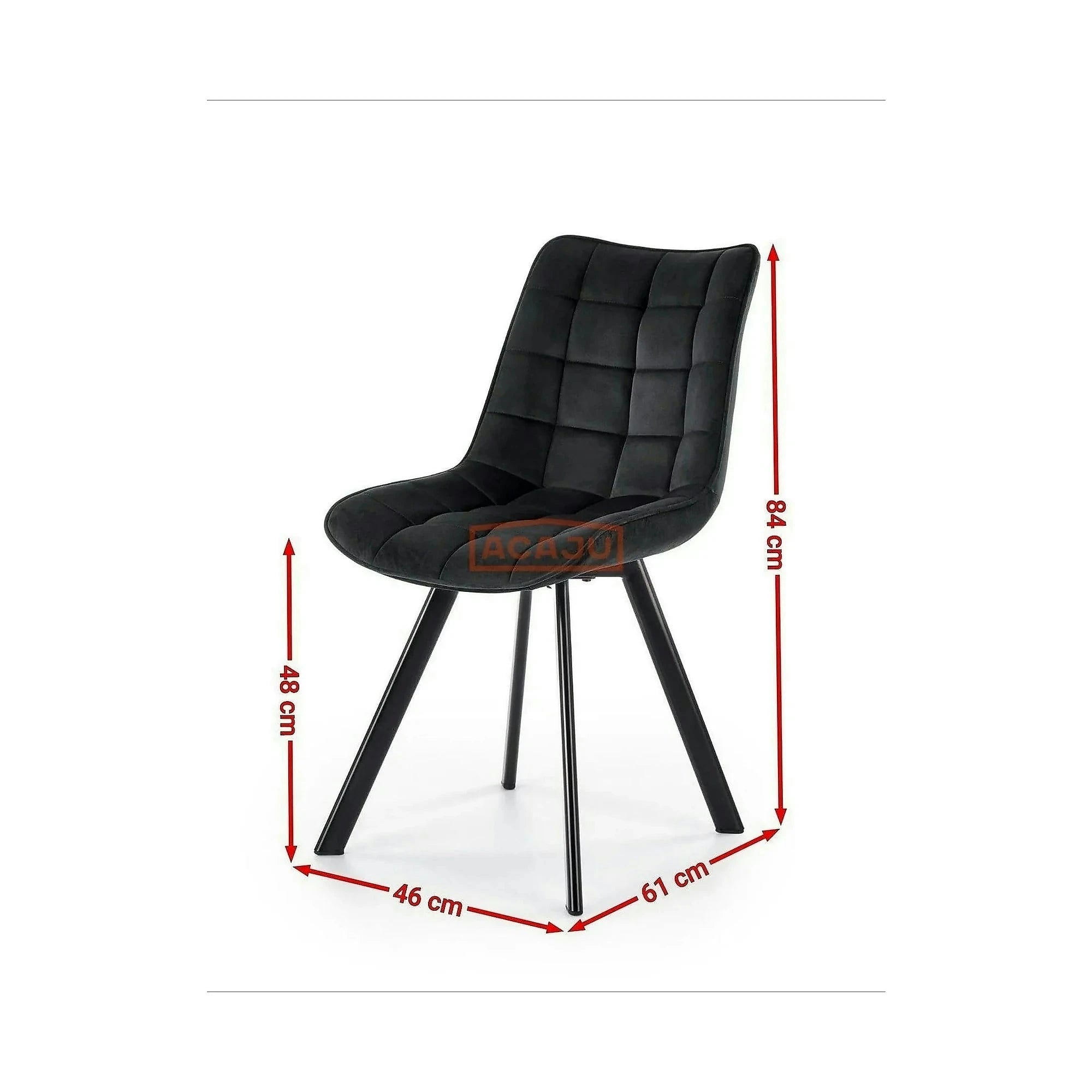Scaun tapitat modern K332, negru, stofa catifelata/metal, 46x61x84 cm