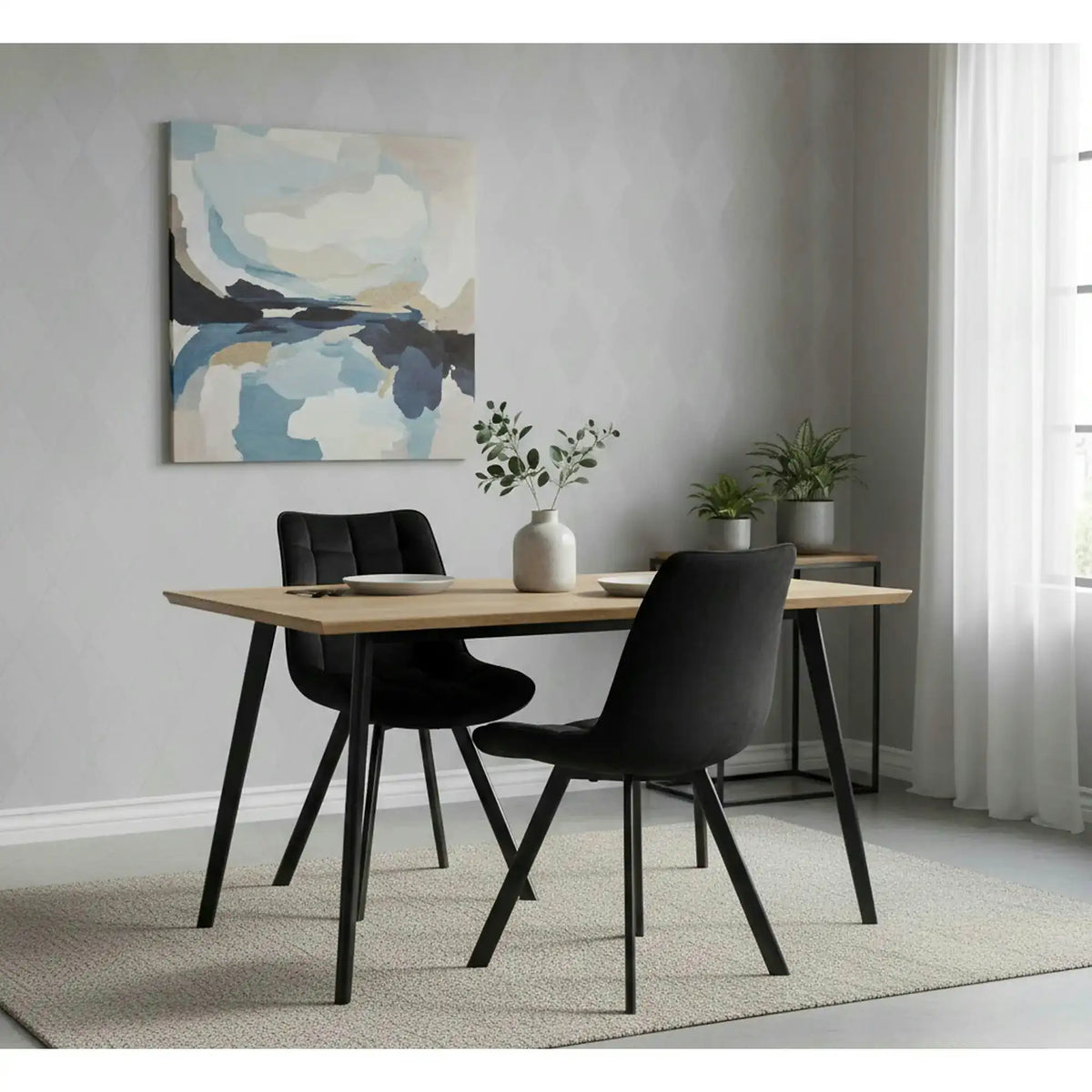 Scaun tapitat modern K332, negru, stofa catifelata/metal, 46x61x84 cm