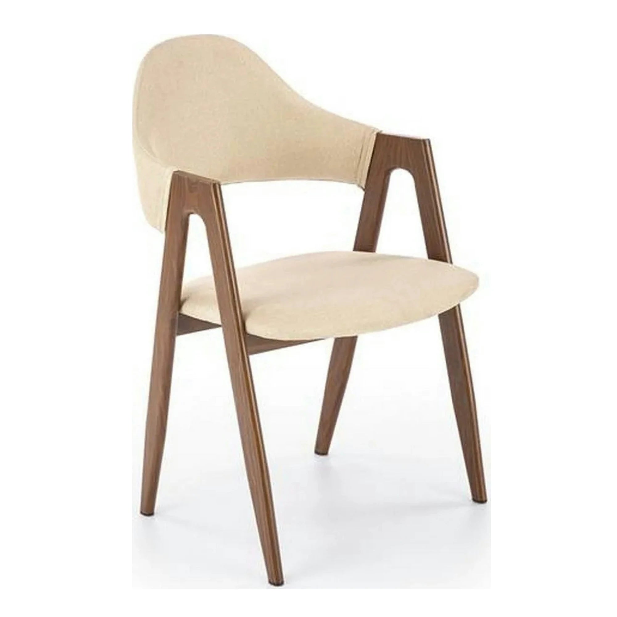 Scaun tapitat modern K344, bej/nuc, stofa clasica/metal, 51x57x82 cm