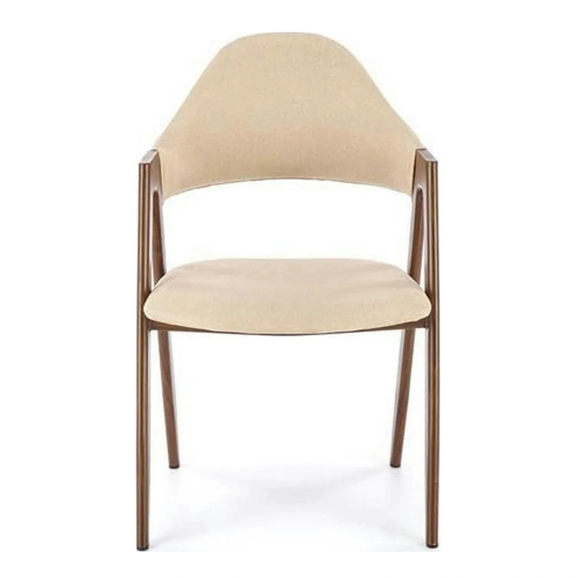 Scaun tapitat modern K344, bej/nuc, stofa clasica/metal, 51x57x82 cm