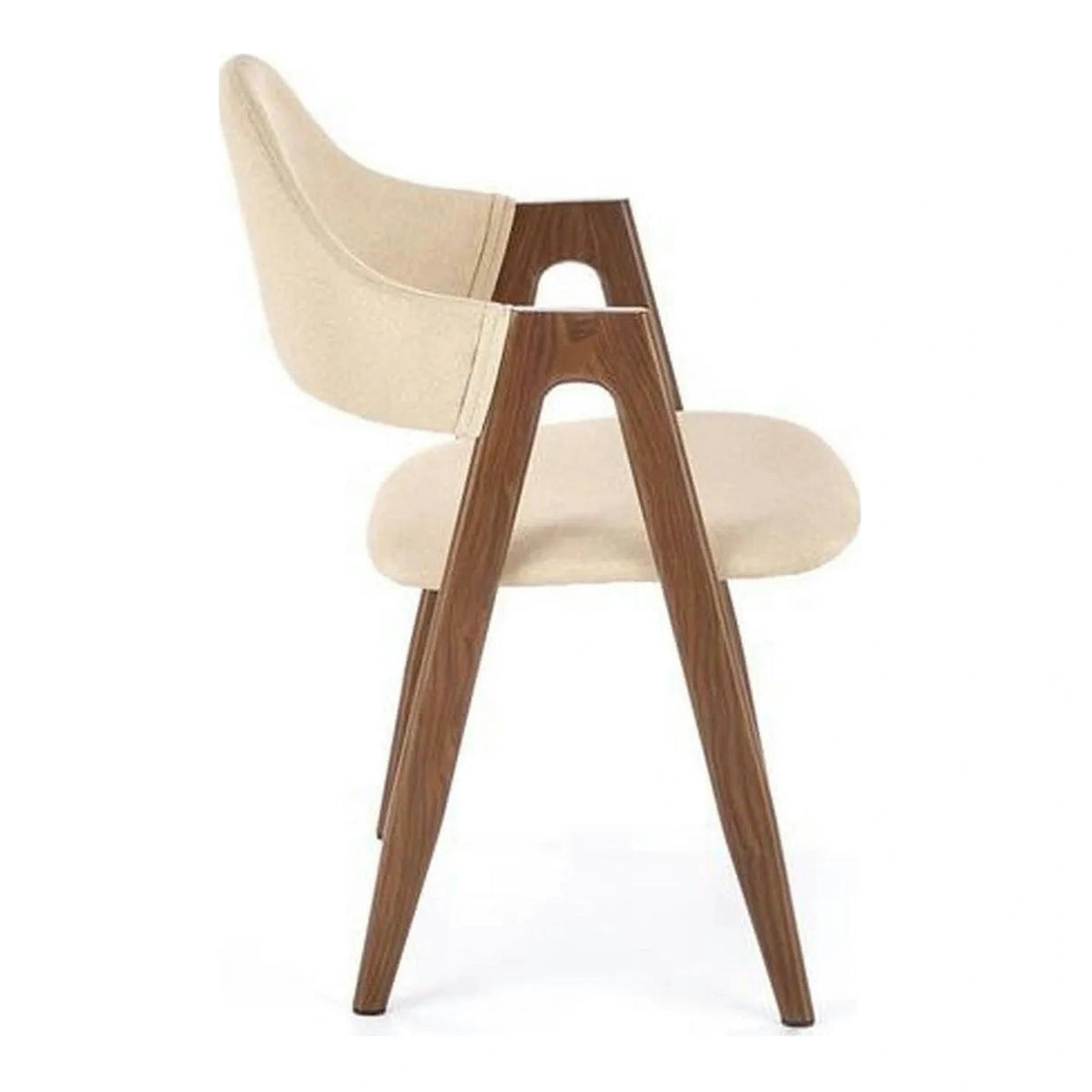 Scaun tapitat modern K344, bej/nuc, stofa clasica/metal, 51x57x82 cm