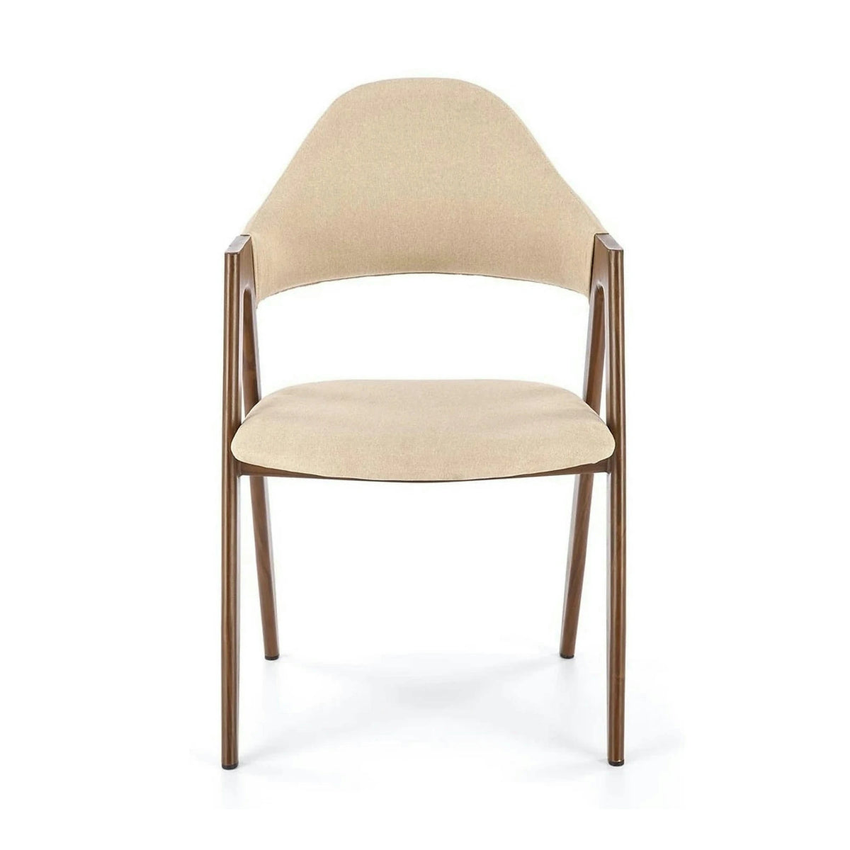 Scaun tapitat modern K344, bej/nuc, stofa clasica/metal, 51x57x82 cm